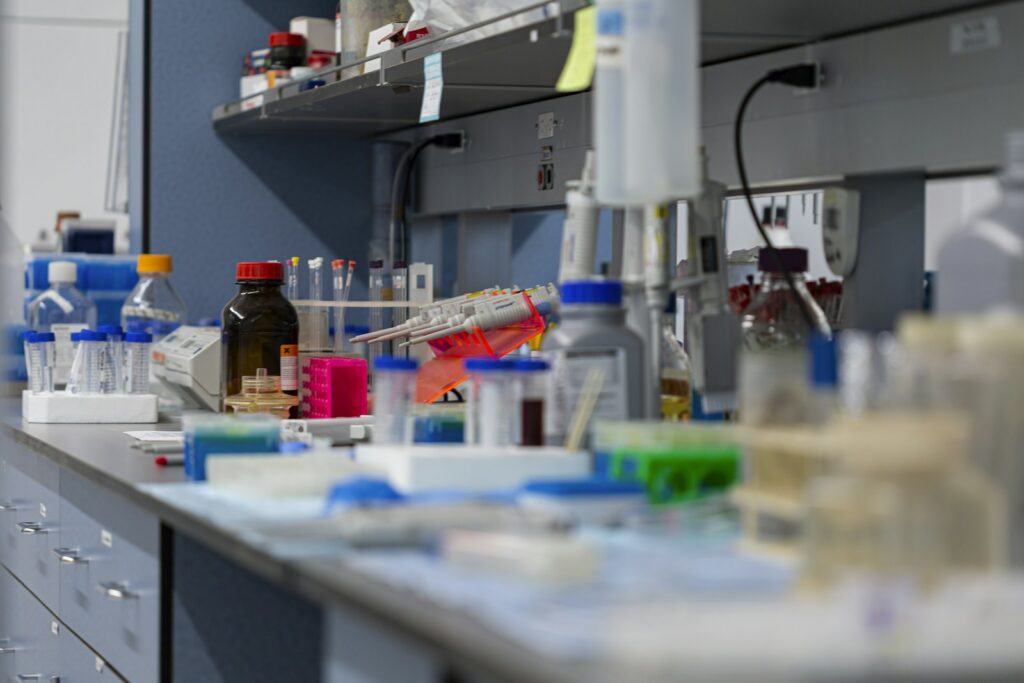 Modern analytical testing laboratory equipped with high performance liquid chromatography HPLC instruments
