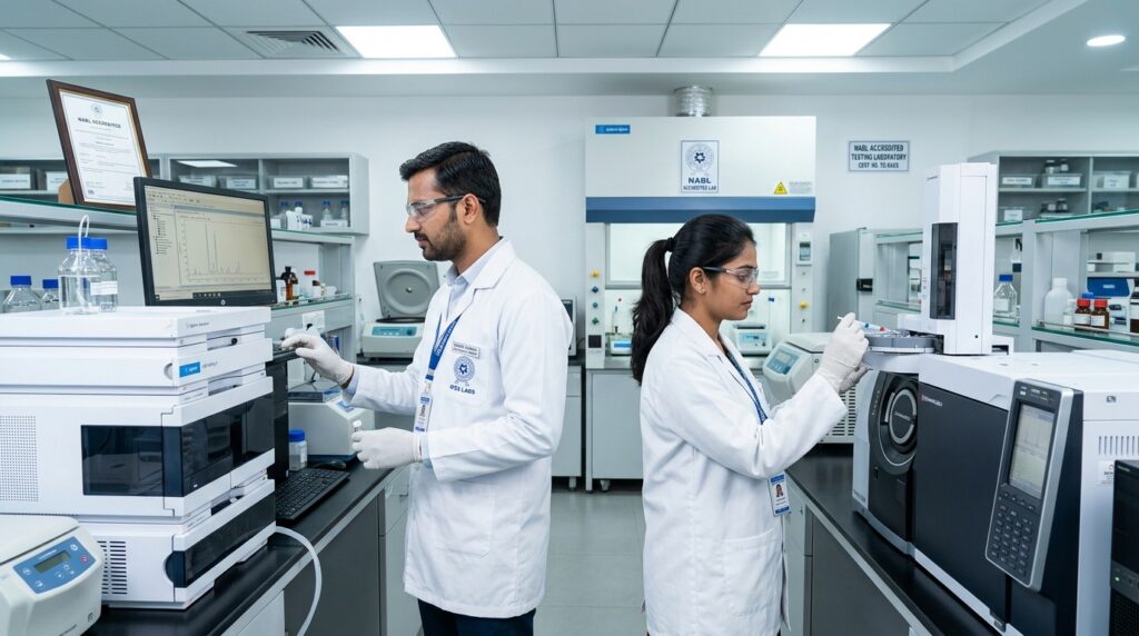 Indian analytical chemists operating GC-MS and LC-MS instruments for B2B industries